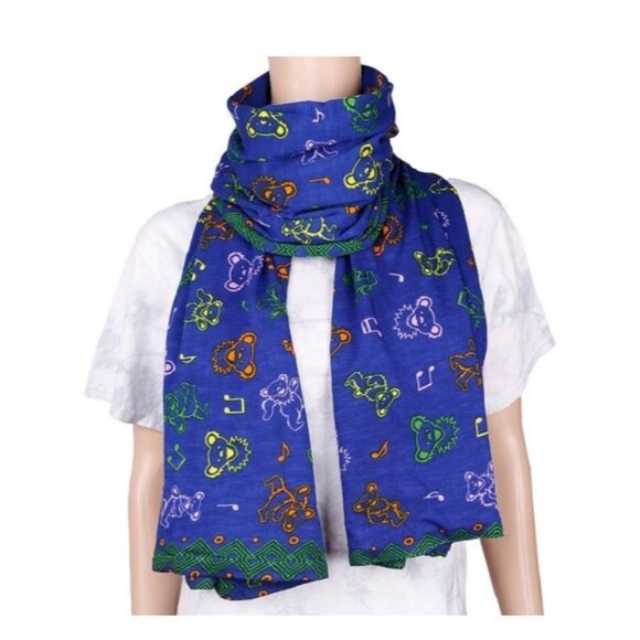 Grateful Dead Accessories - Grateful Dead New Blue Bear Long Scarf Neck Wrap Dancing Bears Music Fashion